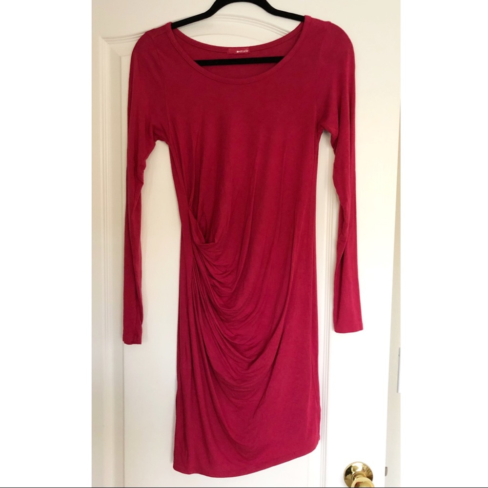 Cherry Red Cotton Long Sleeve T Shirt Dress